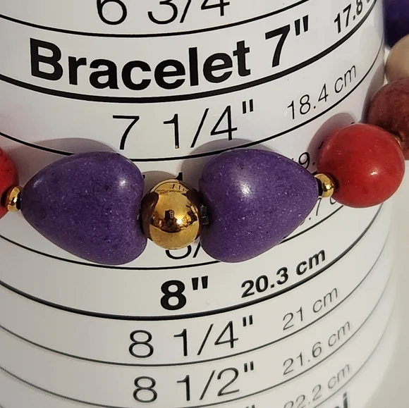 Hand Crafted Bracelet Stretch Beaded Hearts Red White Purple Green 7.5" - Picture 4 of 5